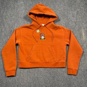 Obey Kids Orange Mushroom Flower Graphic Cropped Hoodie Sweatshirt XS